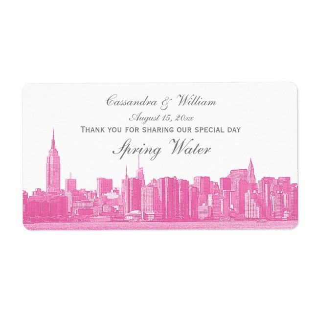 Hot Pink NYC Wide Skyline Etched Water Bottle (Front)