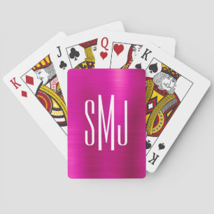 Hot Pink Ombre Foil Three Letter Monogram Playing Cards
