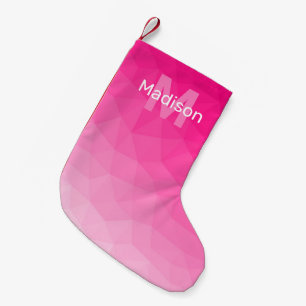 Hot pink ombre geometric mesh pattern Monogram Small Christmas Stocking