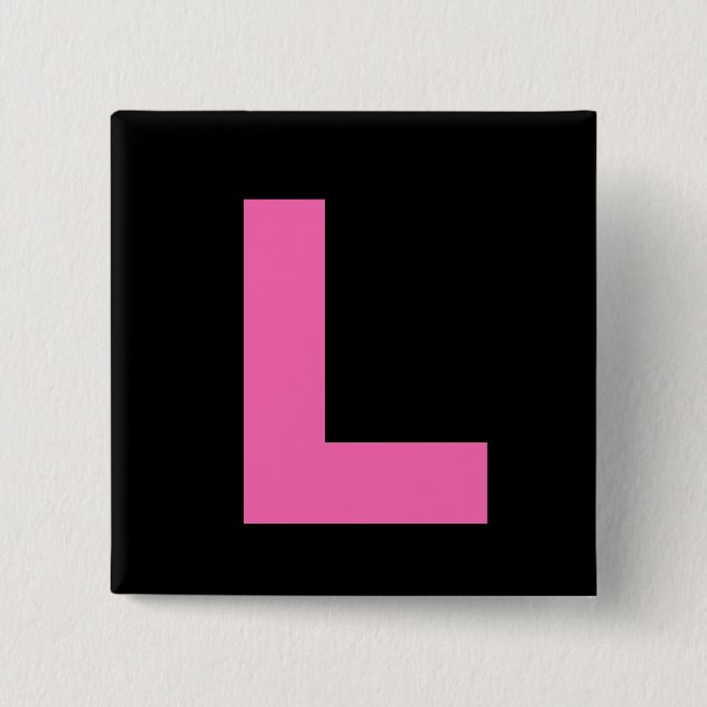 Hot Pink On Black Hen Night L Plate Badge 2 Inch Square Button (Front)