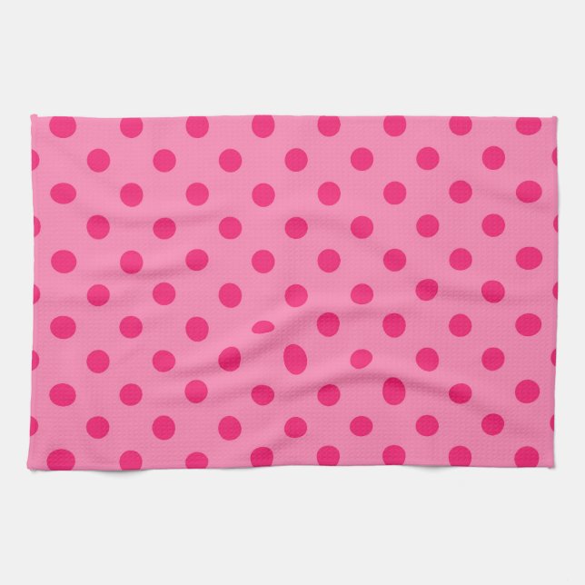 Hot Pink On Pink Polka Dots Pattern Design Kitchen Towel (Horizontal)