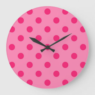 Hot Pink On Pink Polka Dots Pattern Design Large Clock
