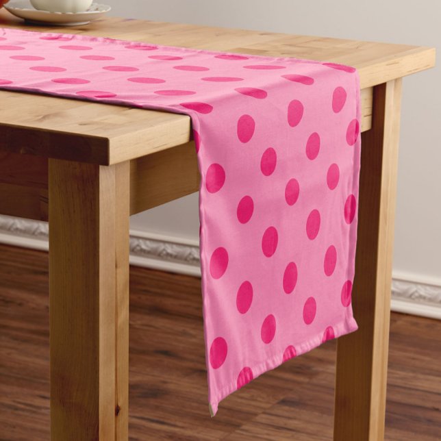 Hot Pink On Pink Polka Dots Pattern Design Short Table Runner (Creator Uploaded)