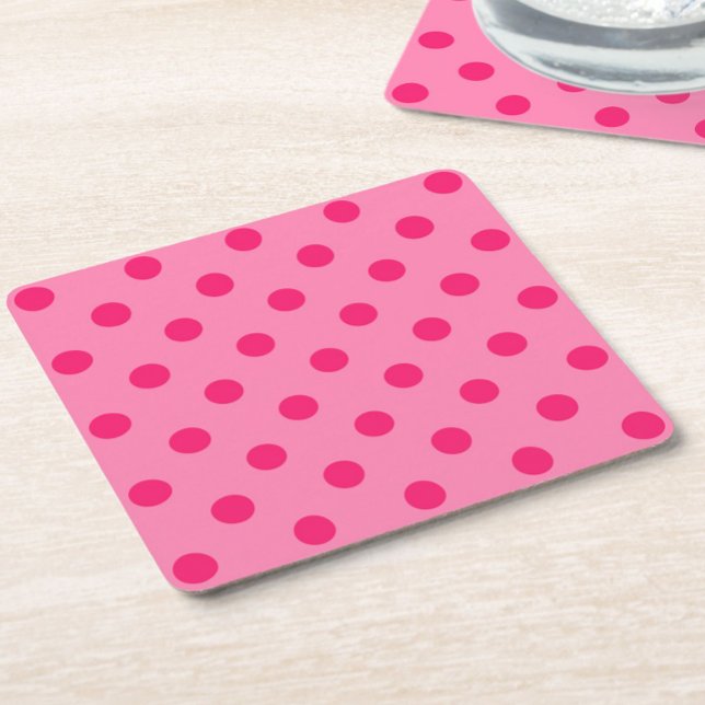 Hot Pink On Pink Polka Dots Pattern Design Square Paper Coaster (Creator Uploaded)