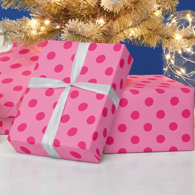 Hot Pink On Pink Polka Dots Pattern Design Wrapping Paper (Creator Uploaded)
