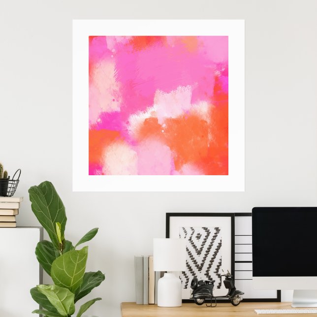 Hot Pink Orange Abstract  Poster (Home Office)
