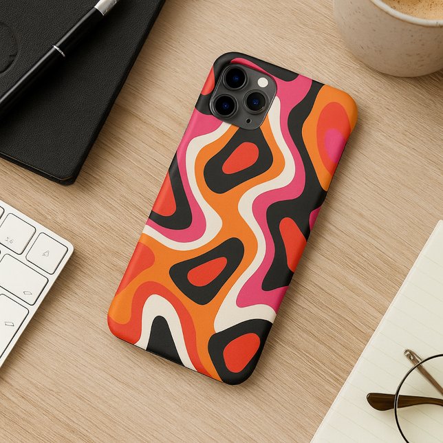 Hot Pink Orange Black Amorphous Shapes Art Pattern iPhone Case (Creator Uploaded)