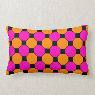 Hot Pink Orange Black Squares Hexagons Patterns Lumbar Pillow