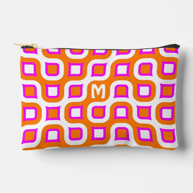Hot Pink Orange Black White Midcentury Art Pattern Accessory Pouch (Front)