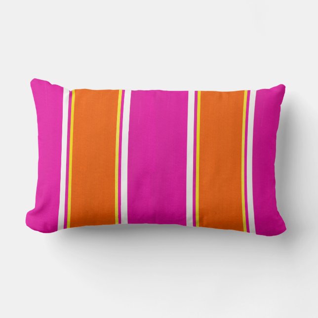 Hot Pink Orange Cabana Stripes Lumbar Pillow (Front)