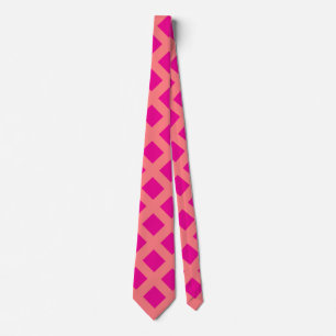 Hot Pink Orange Chequered Patterns Boho Colourful  Tie