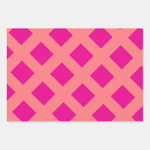 Hot Pink Orange Chequered Patterns Boho Colourful  Wrapping Paper Sheet