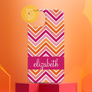 Hot Pink & Orange Chevron Pattern and Name Case-Mate iPhone 14 Pro Max Case