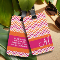 Hot Pink & Orange Chevron Pattern with Monogram