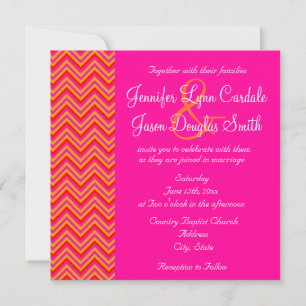 Hot Pink Orange Chevron Wedding Invitation