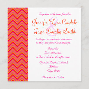 Hot Pink Orange Chevron Wedding Invitation