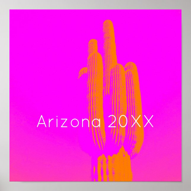 Hot Pink Orange Custom Text Modern Cactus Art AZ Poster (Front)