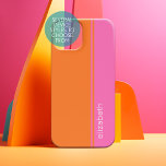 Hot Pink Orange Elegant Modern Minimal Design Name iPhone 15 Case<br><div class="desc">A simple,  striking design with 2 colours and a stripe. A fun colour block to add your name or any text. 
You can add a name,  monogram or other custom text. If you need to move the art around,  click on the customize button to make changes.</div>