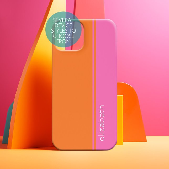 Hot Pink Orange Elegant Modern Minimal Design Name iPhone 15 Case (Personalized Phone Case)