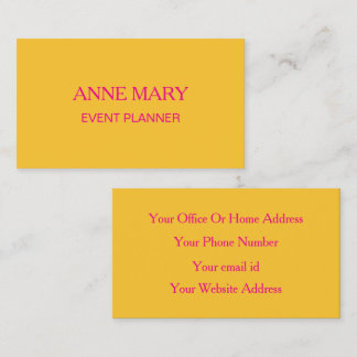 Hot Pink Orange Golden Gold Yellow Event Planner Business Card