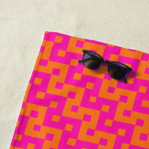Hot Pink, Orange Islamic Mosaic Chevron Pattern Beach Towel
