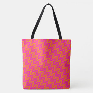 Hot Pink, Orange Islamic Mosaic Chevron Pattern Tote Bag