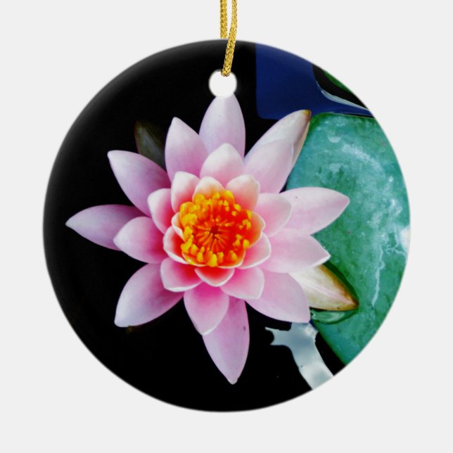 Hot Pink & orange lotus water lily flower Ceramic Ornament (Front)