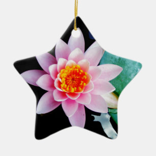 Hot Pink & orange lotus water lily flower Ceramic Ornament