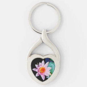 Hot Pink & orange lotus water lily flower Keychain