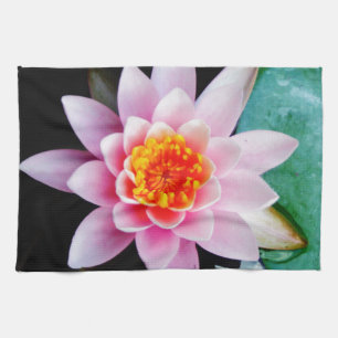 Hot Pink & orange lotus water lily flower Kitchen Towel