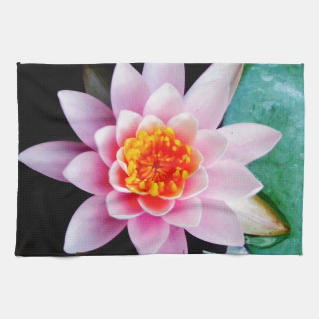 Hot Pink & orange lotus water lily flower Kitchen Towel (Horizontal)