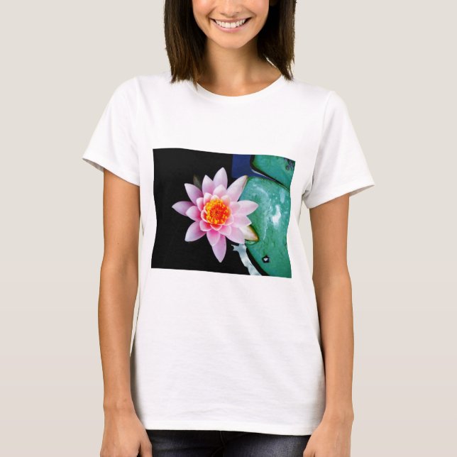 Hot Pink & orange lotus water lily flower T-Shirt (Front)