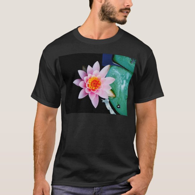 Hot Pink & orange lotus water lily flower T-Shirt (Front)