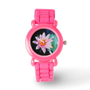 Hot Pink & orange lotus water lily flower Watch