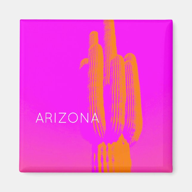 Hot Pink Orange Modern Cactus Art Custom TEXT Magnet (Front)