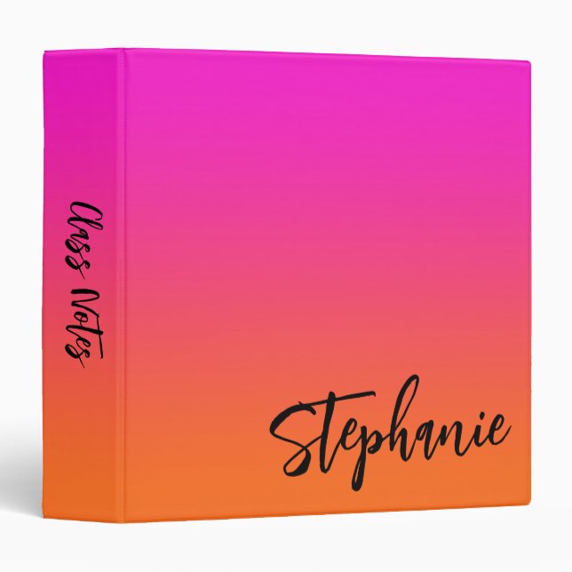 Hot Pink Orange Ombre Hand Lettering Script Binder (Front/Spine)