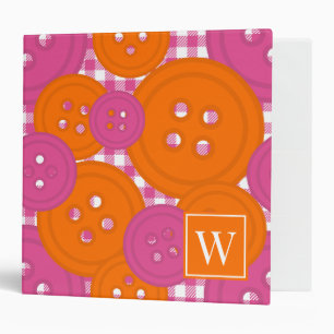 Hot Pink & Orange Preppy Buttons Craft & Sewing  Binder