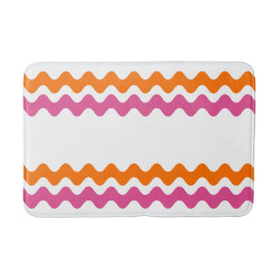 Hot Pink & Orange Preppy Ric Rac Stripe Bath Towel Mat