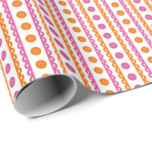 Hot Pink Orange Preppy Striped Craft & Sewing Room Wrapping Paper