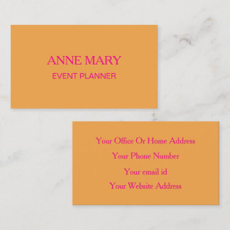 Hot Pink Orange Trendy Modern Event Planner Business Card