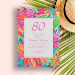 Hot Pink Orange Watercolor Flowers 80th Birthday Invitation<br><div class="desc">Hot pink,  orange,  and green watercolor tropical floral 80th birthday party invitation for her.  Contact me for assistance with your customizations or to request additional matching or coordinating Zazzle products for your event.</div>