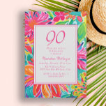 Hot Pink Orange Watercolor Flowers 90th Birthday Invitation<br><div class="desc">Bold and colourful hot pink,  orange,  and green watercolor floral 90th birthday party invitation for her.  Contact me for assistance with your customizations or to request additional matching or coordinating Zazzle products for your event.</div>