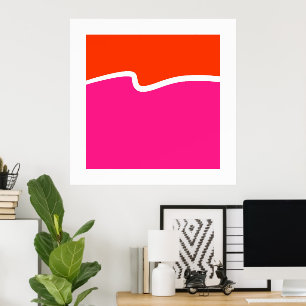 Hot Pink Orange White Colour Block    Poster