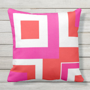 Hot Pink Orange White Geometric Block Throw Pillow