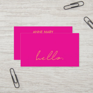 Hot Pink Orange Yellow Hello Script Typography Business Card