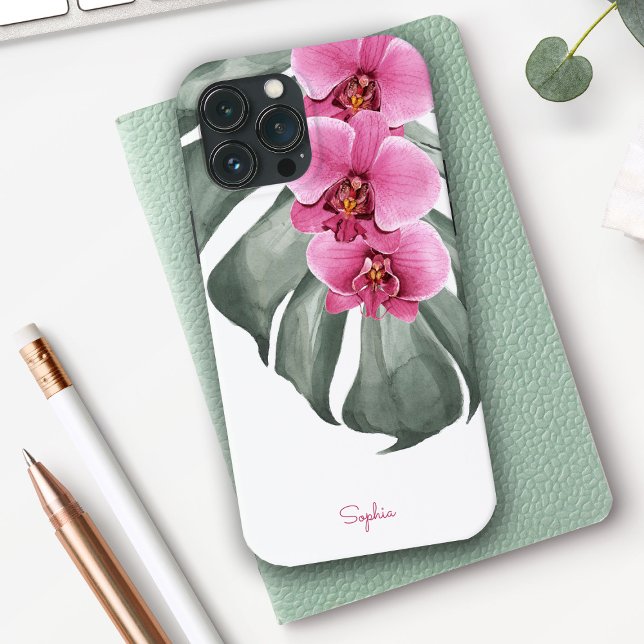 Hot Pink Orchids Tropical Floral with Your Name Case-Mate iPhone Case (Creator Uploaded)