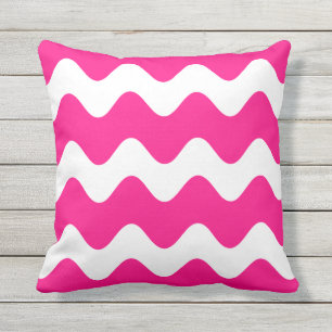 Hot Pink Outdoor Pillows - Wave Pattern