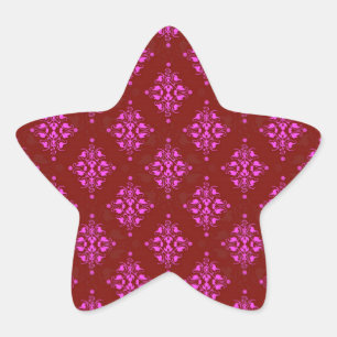 Hot Pink over Red Stylish Damask Pattern Star Sticker