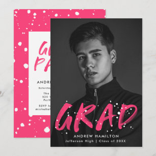Hot Pink Paint Splatter Photo Graduation Party Invitation