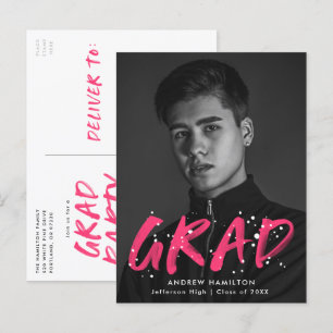 Hot Pink Paint Splatter Photo Graduation Party Invitation Postcard